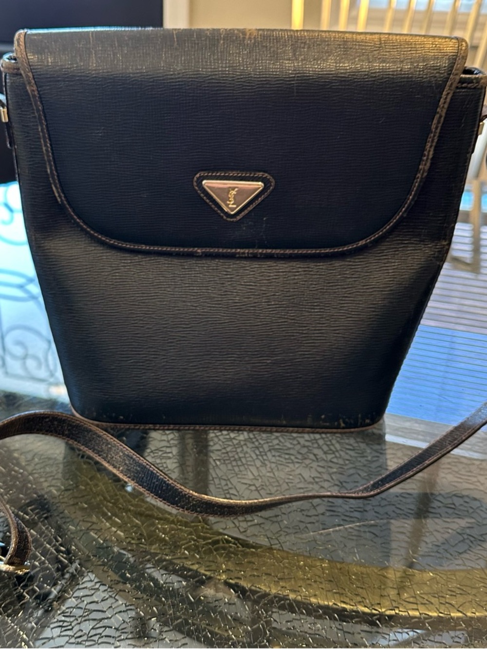 Vintage YSL Navy ShoulderBag - Sleek Leather Shoulder Purse